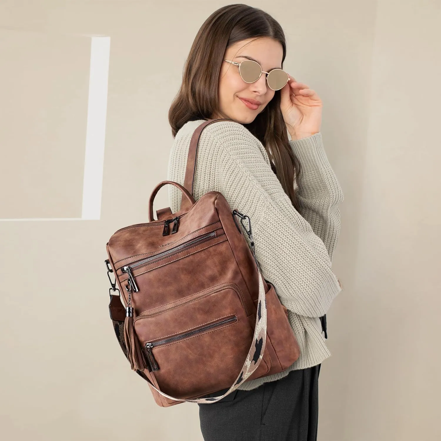 Shrrie Backpack Purse for Women Leather Fashion Designer Backpack Convertible Shoulder Satchel Bag for Travel College Work