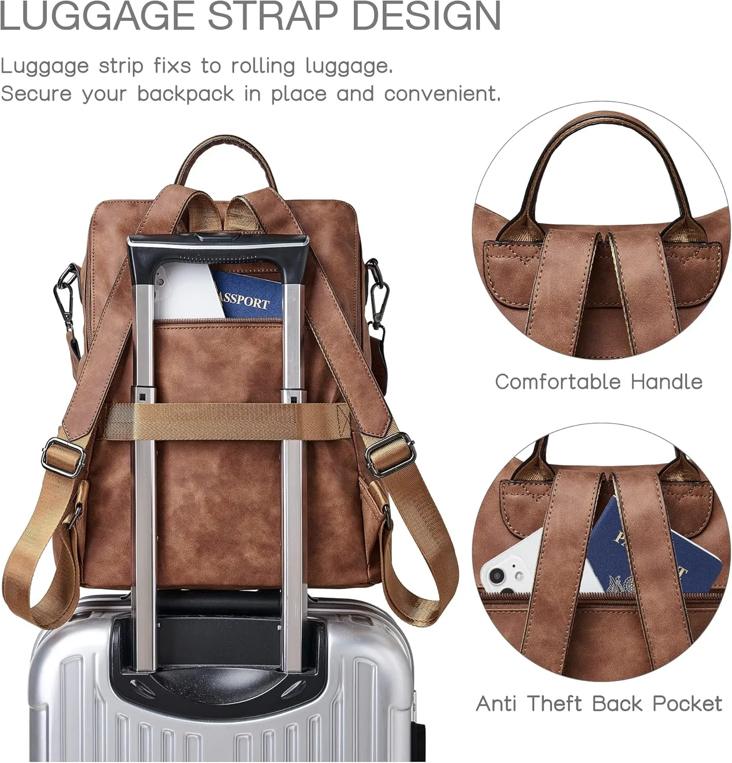 Shrrie Backpack Purse for Women Leather Fashion Designer Backpack Convertible Shoulder Satchel Bag for Travel College Work