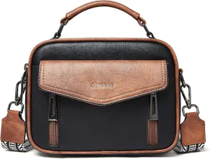 Shrrie Quilted Crossbody Bags for Women - Vegan Leather Crossbody Purses Triple Pocket Small Purses for Women Wide Strap