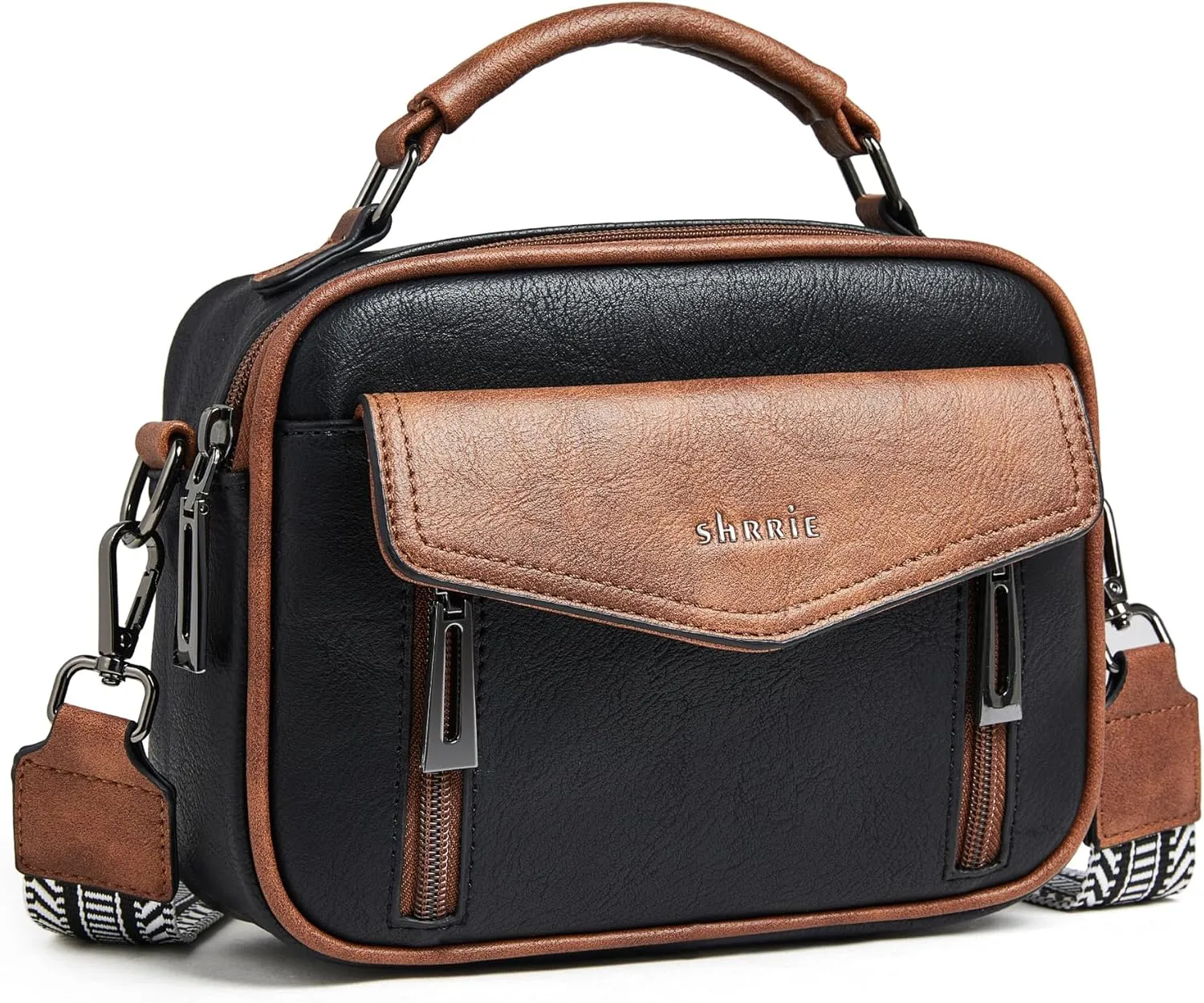 Shrrie Quilted Crossbody Bags for Women - Vegan Leather Crossbody Purses Triple Pocket Small Purses for Women Wide Strap