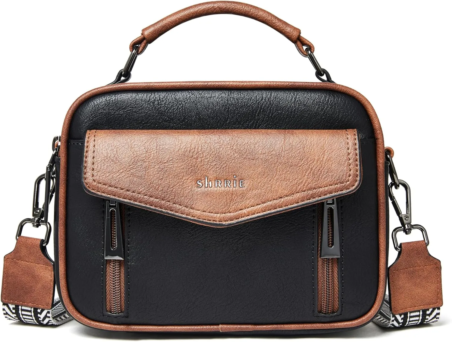 Shrrie Quilted Crossbody Bags for Women - Vegan Leather Crossbody Purses Triple Pocket Small Purses for Women Wide Strap