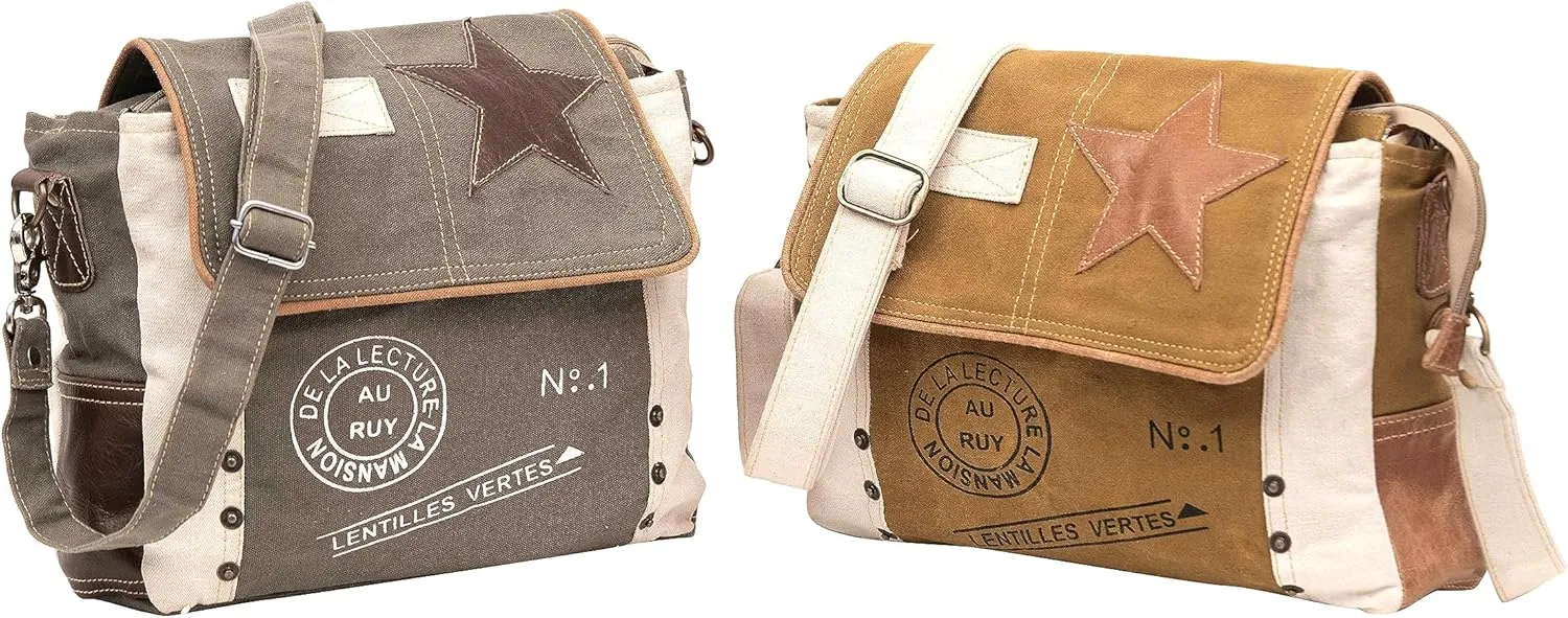 Shy Shy Leather Star Shoulder Bag, Adjustable Handle, Canvas Crossbody Bag