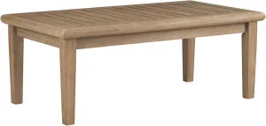 Signature Design by Ashley Gerianne Outdoor Rectangular Eucalyptus Wood Slat Top Coffee Table, Beige