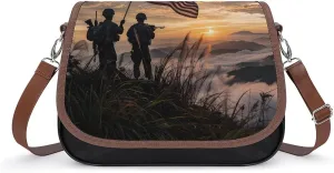 Silhouette of Soldiers with American Flag Crossbody Bags for Women Trendy Shoulder Satchel Purses Messenger Bag