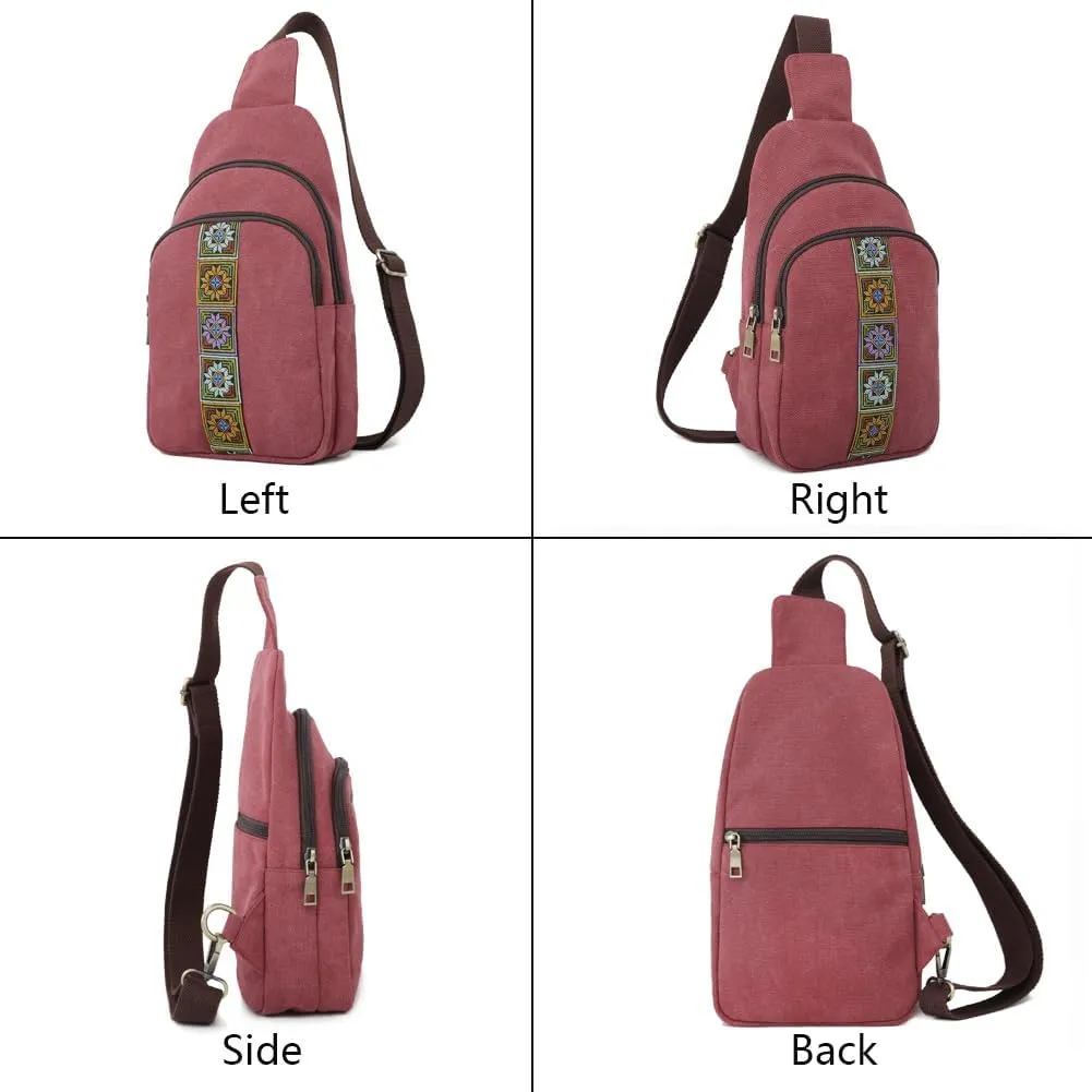 SILKAREA Canvas Sling Bag for Wome Crossbody Purse Small Sling Backpack Purse Travel Hiking Chest Bag Daypack