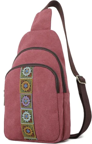 SILKAREA Canvas Sling Bag for Wome Crossbody Purse Small Sling Backpack Purse Travel Hiking Chest Bag Daypack