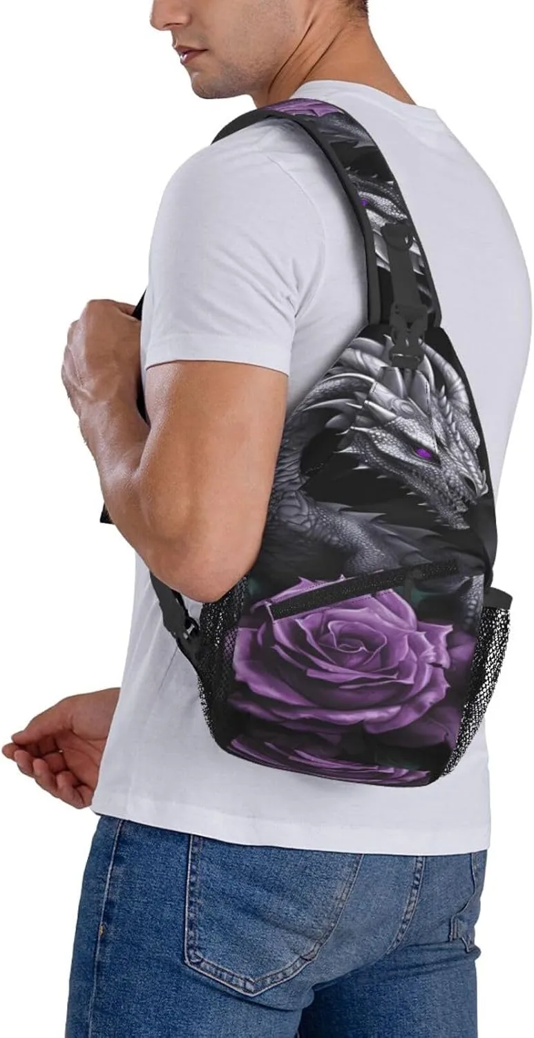 Silver Dragon Rose 1 Crossbody Chest Bag for Women Men, Daypack Sling Backpack for Travel Sport Running Hiking