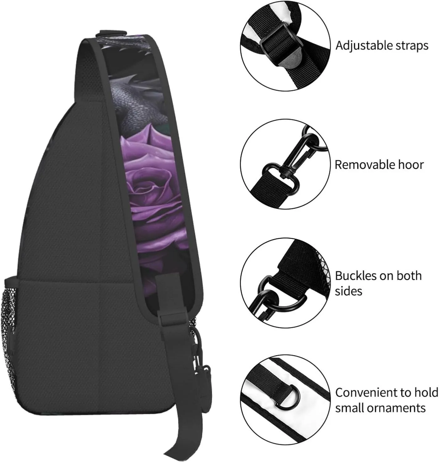 Silver Dragon Rose 1 Crossbody Chest Bag for Women Men, Daypack Sling Backpack for Travel Sport Running Hiking