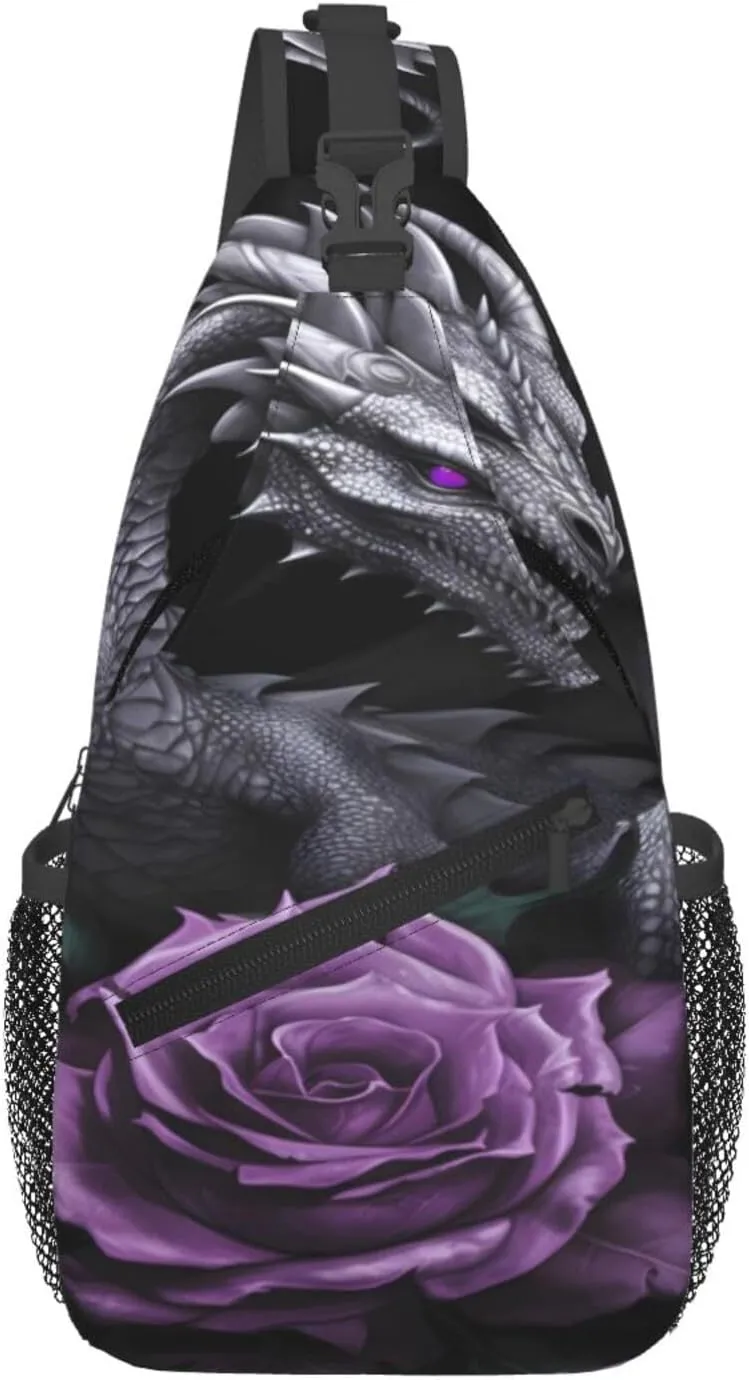 Silver Dragon Rose 1 Crossbody Chest Bag for Women Men, Daypack Sling Backpack for Travel Sport Running Hiking