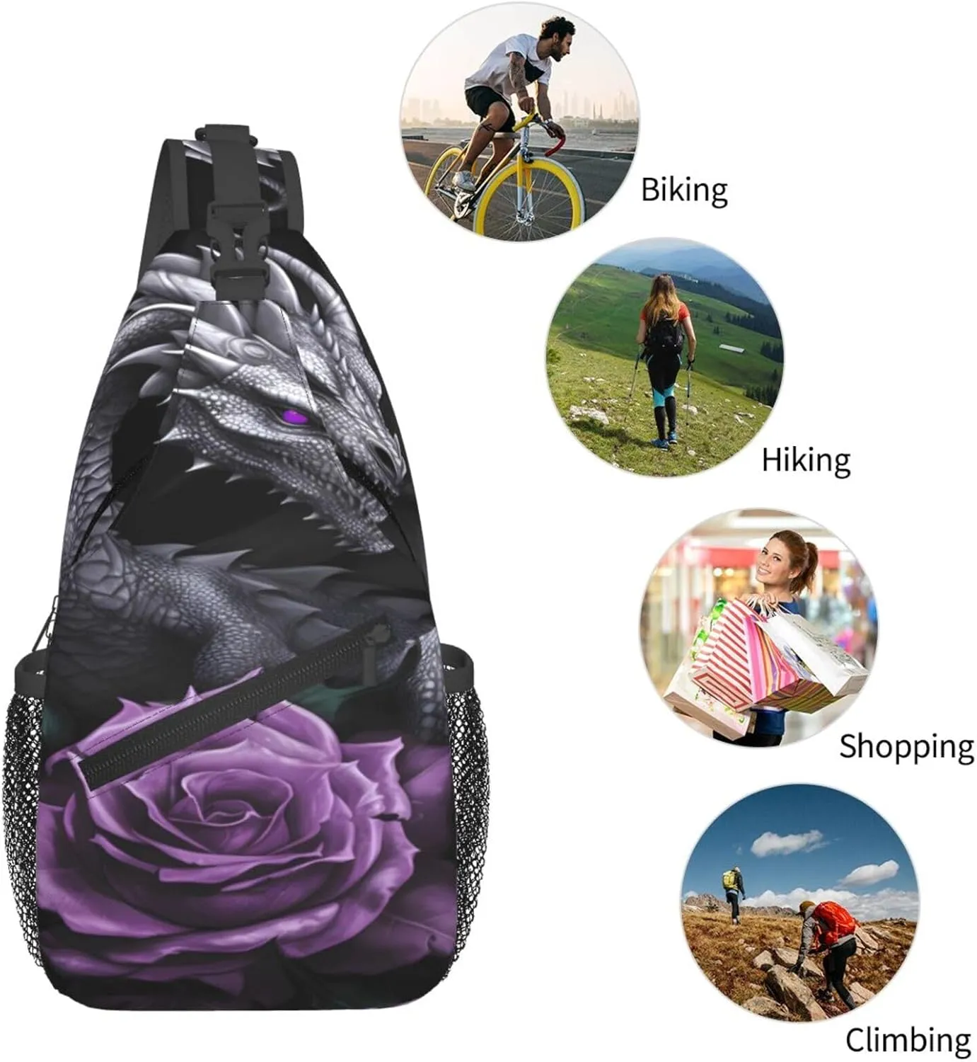 Silver Dragon Rose 1 Crossbody Chest Bag for Women Men, Daypack Sling Backpack for Travel Sport Running Hiking
