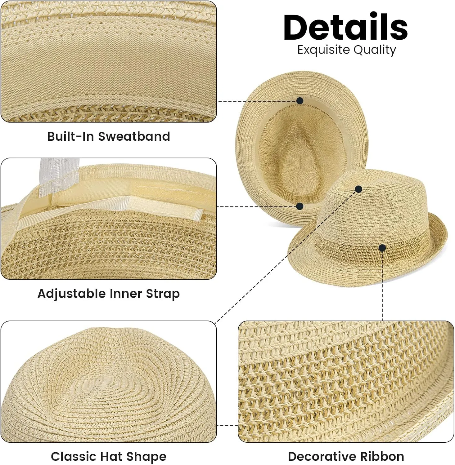 Simplicity Summer Sun Short Brim Straw Fedora Hat