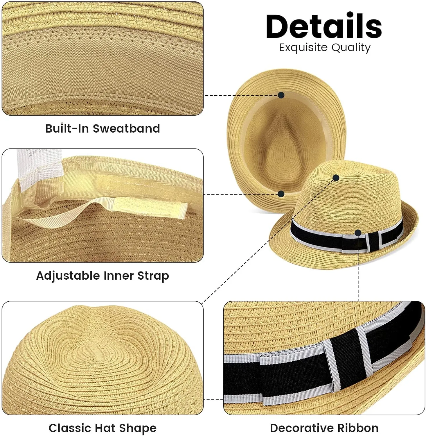 Simplicity Summer Sun Short Brim Straw Fedora Hat