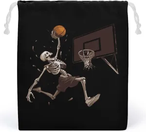 Skeleton Basketball Slam Dunk Drawstring Storage Bag Small String Bag Makeup Bag for Home Travel 20 * 25cm