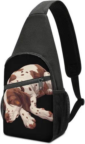 Sleeping German Shorthaired Pointer Dog Crossbody Sling Bags Chest Shoulder Backpack DayPack Handbag