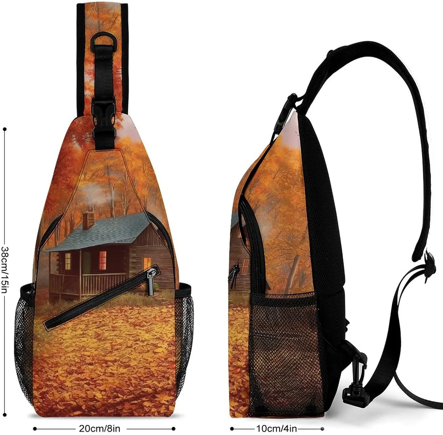 Sling Backpack Crossbody for Man Woman Autumn Woods Cabin Cross Body Adjustable Chest Bag