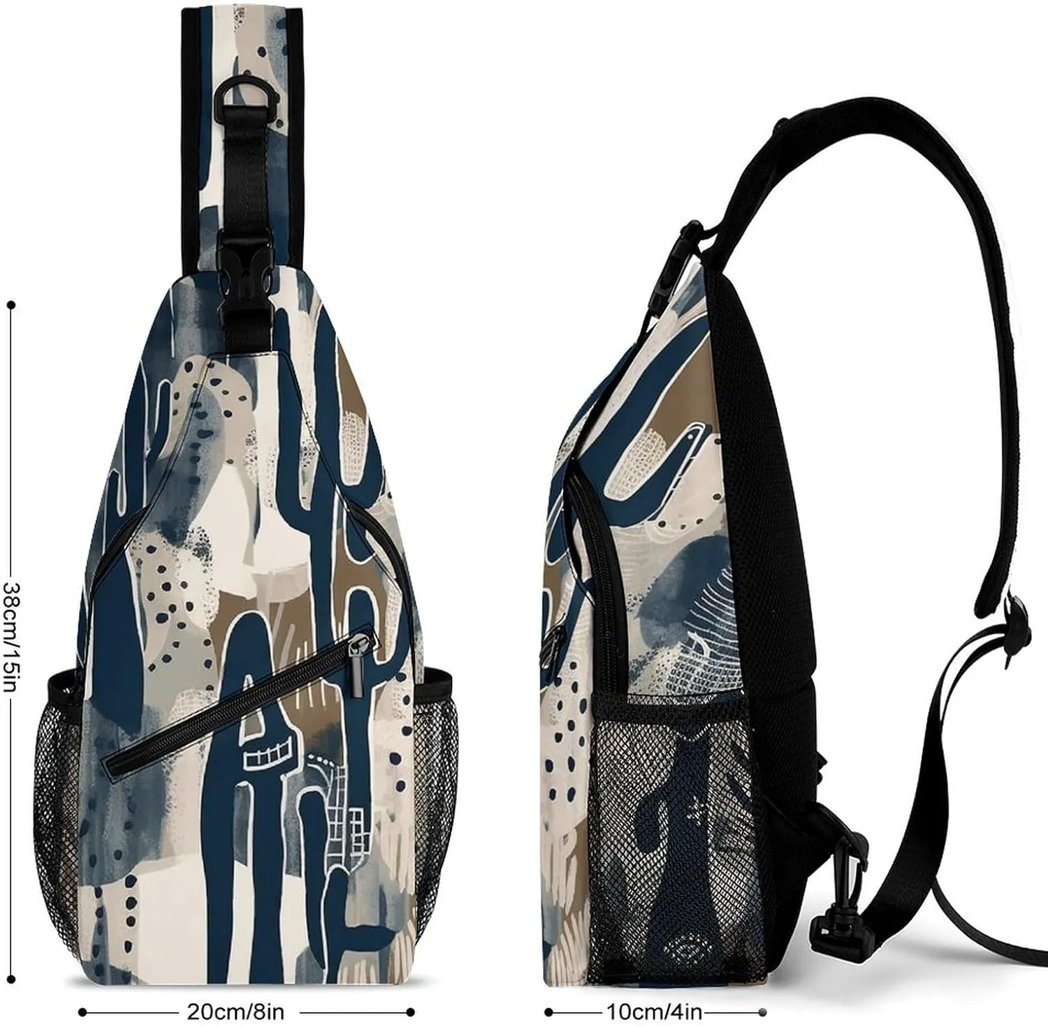 Sling Backpack Crossbody for Man Woman Blue Cactus Cross Body Adjustable Chest Bag