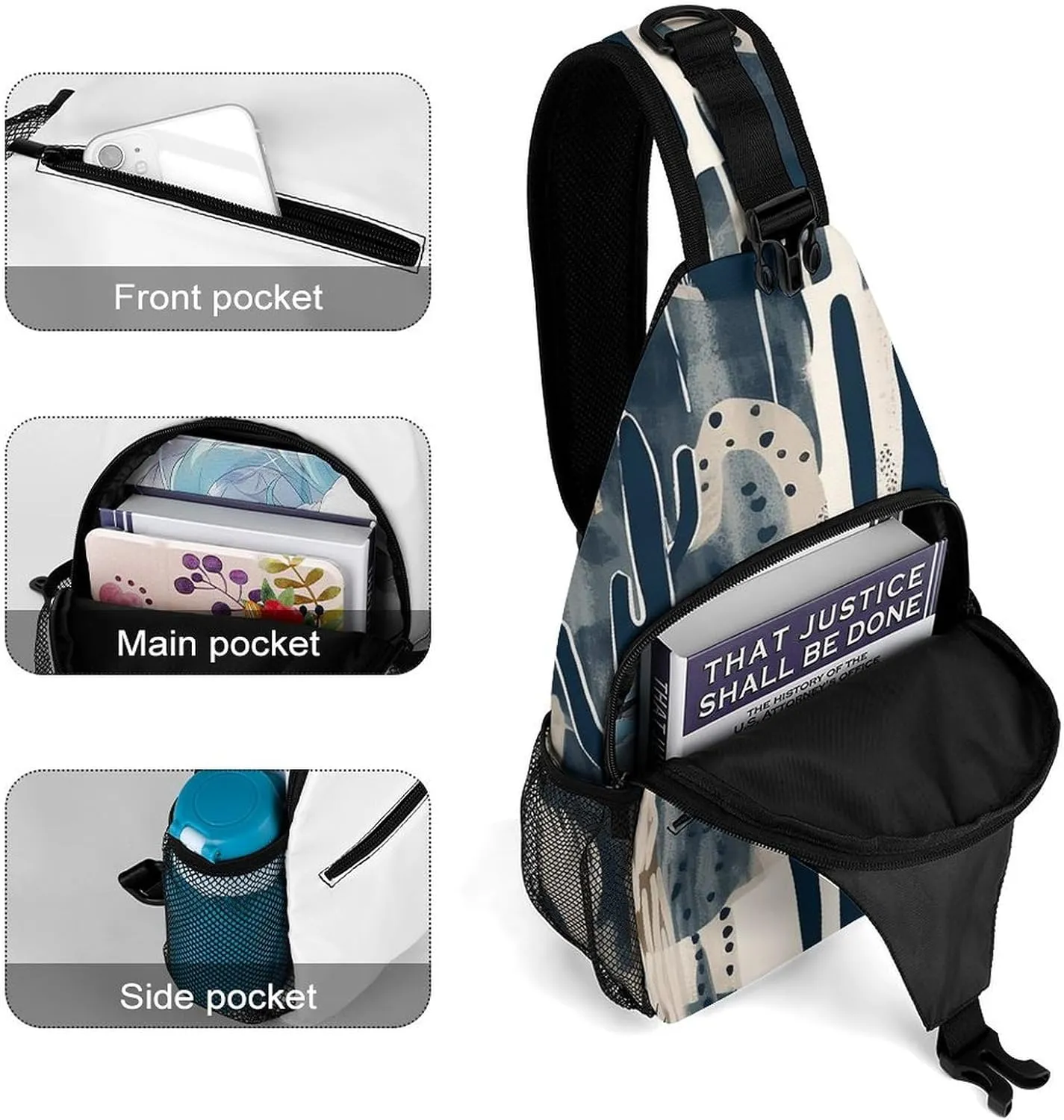 Sling Backpack Crossbody for Man Woman Blue Cactus Cross Body Adjustable Chest Bag