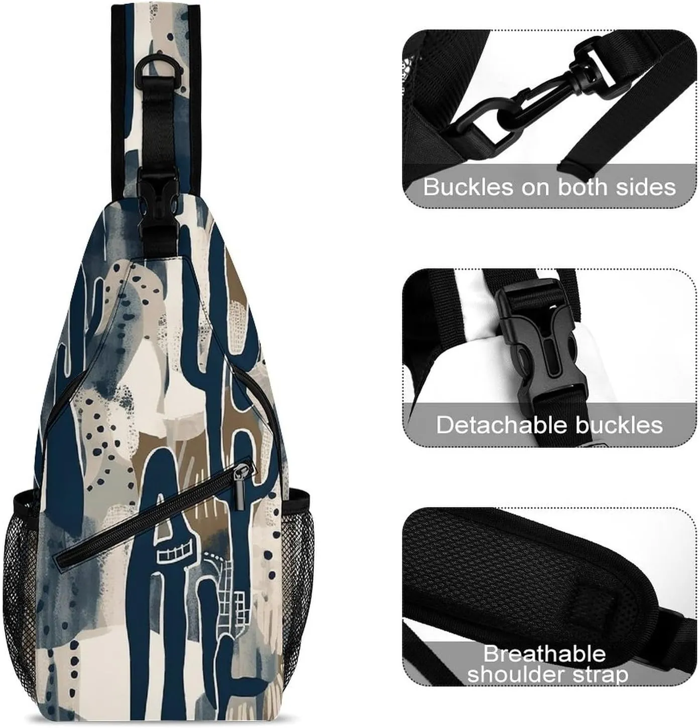 Sling Backpack Crossbody for Man Woman Blue Cactus Cross Body Adjustable Chest Bag