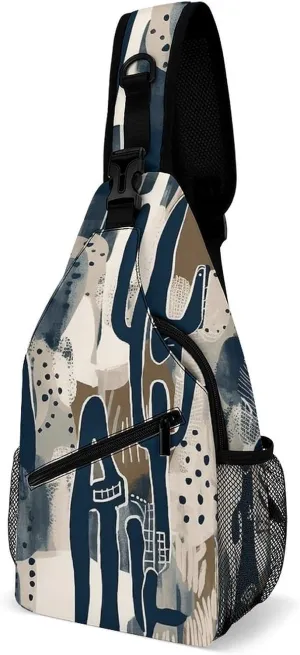 Sling Backpack Crossbody for Man Woman Blue Cactus Cross Body Adjustable Chest Bag