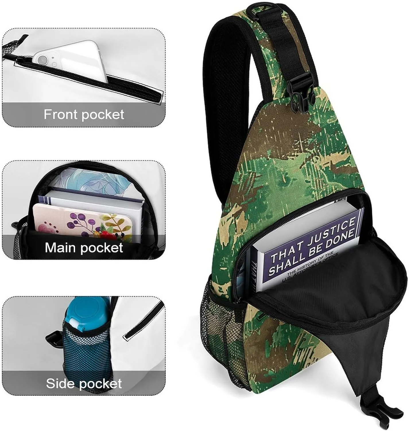 Sling Backpack Crossbody for Man Woman Brown Texture Pattern Cross Body Adjustable Chest Bag