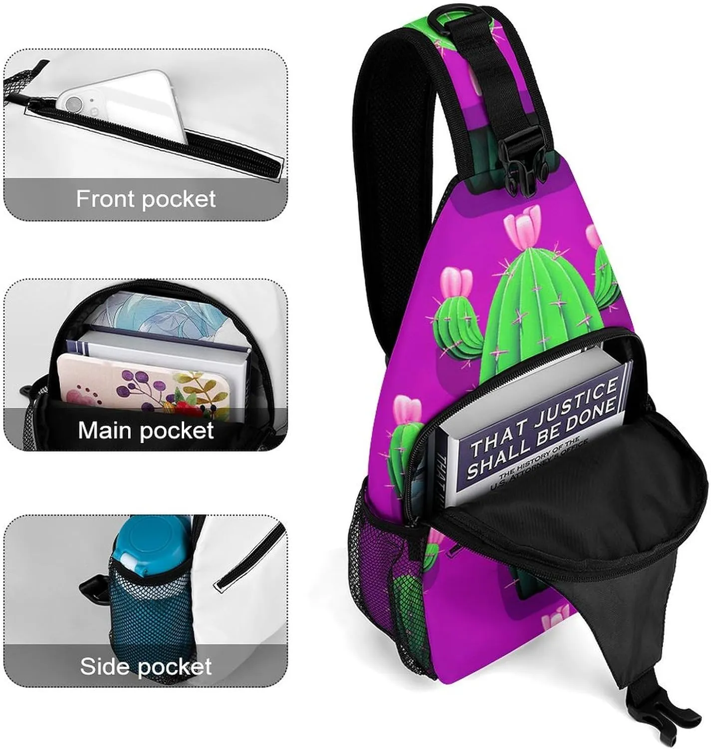 Sling Backpack Crossbody for Man Woman Cactus Cartoon Cross Body Adjustable Chest Bag