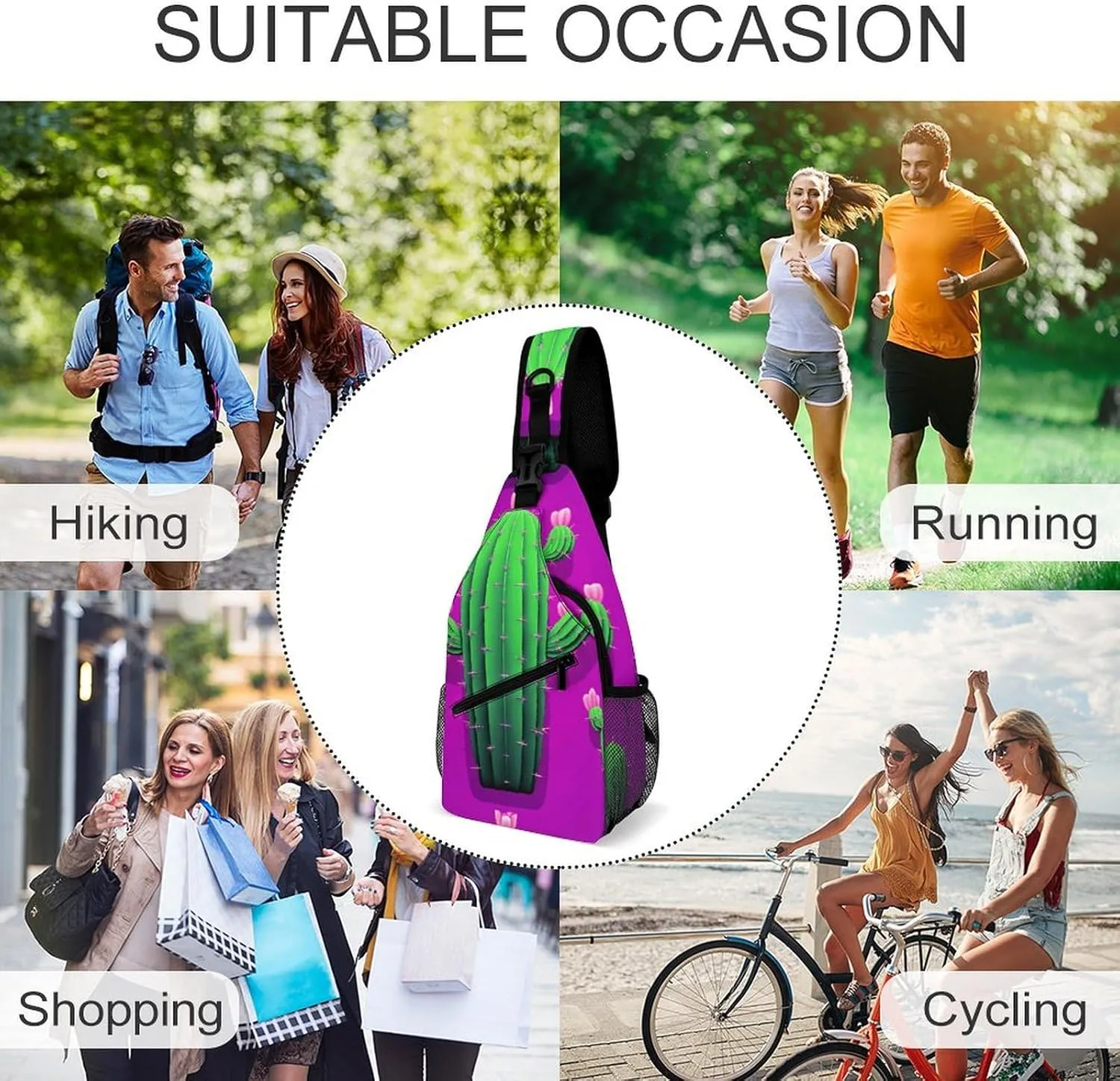 Sling Backpack Crossbody for Man Woman Cactus Cartoon Cross Body Adjustable Chest Bag