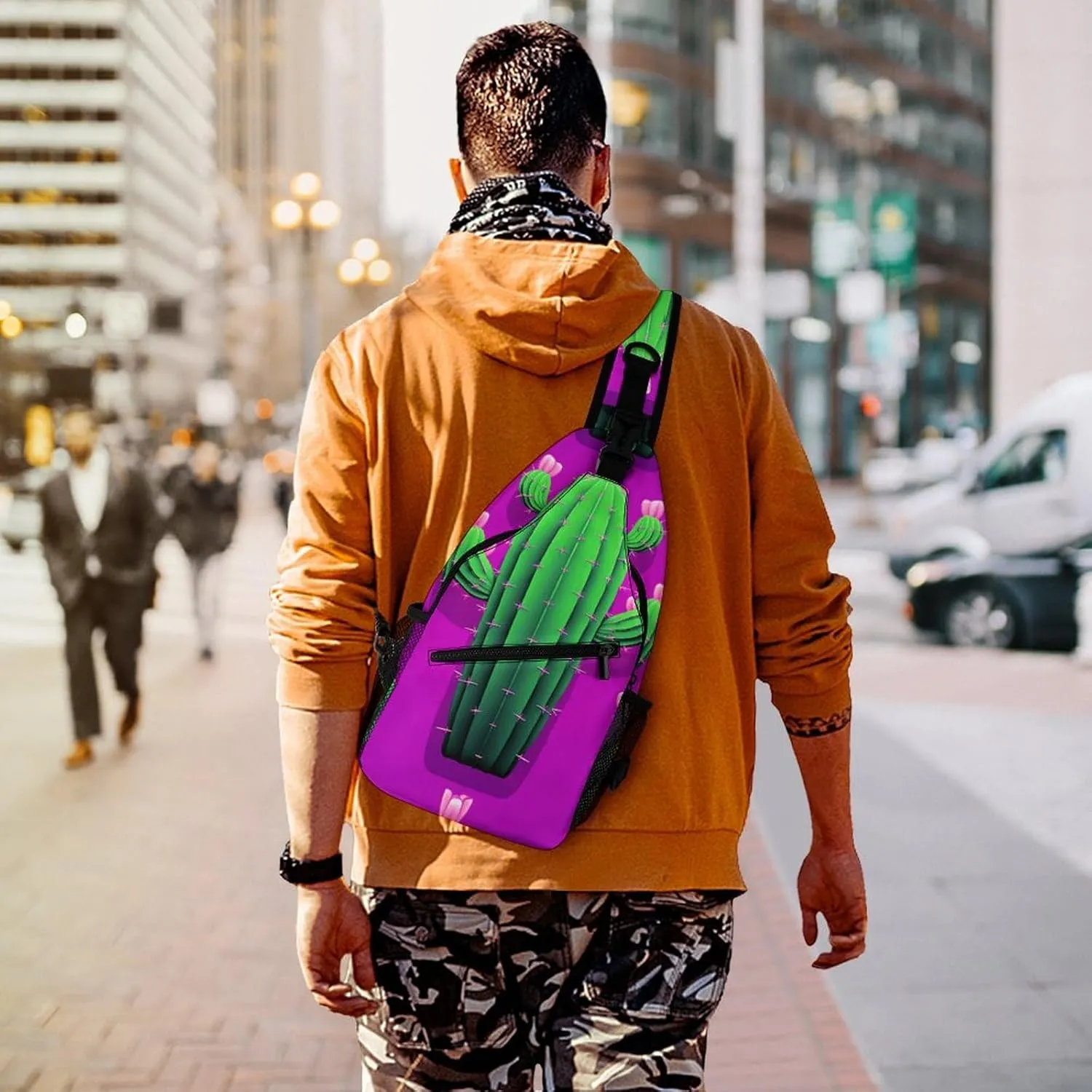 Sling Backpack Crossbody for Man Woman Cactus Cartoon Cross Body Adjustable Chest Bag