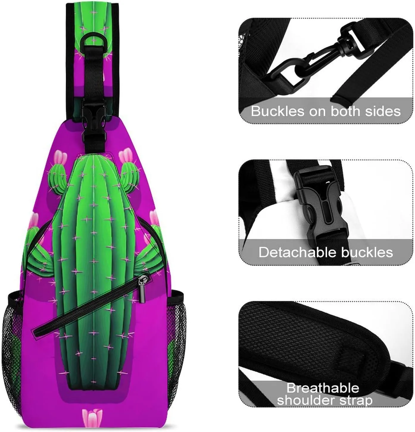 Sling Backpack Crossbody for Man Woman Cactus Cartoon Cross Body Adjustable Chest Bag