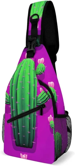 Sling Backpack Crossbody for Man Woman Cactus Cartoon Cross Body Adjustable Chest Bag