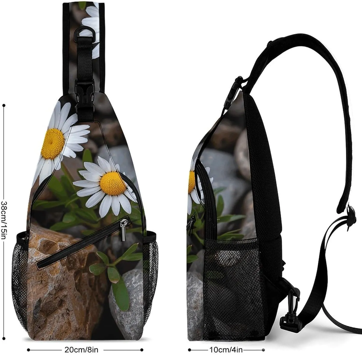 Sling Backpack Crossbody for Man Woman Daisies And Rocks Cross Body Adjustable Chest Bag