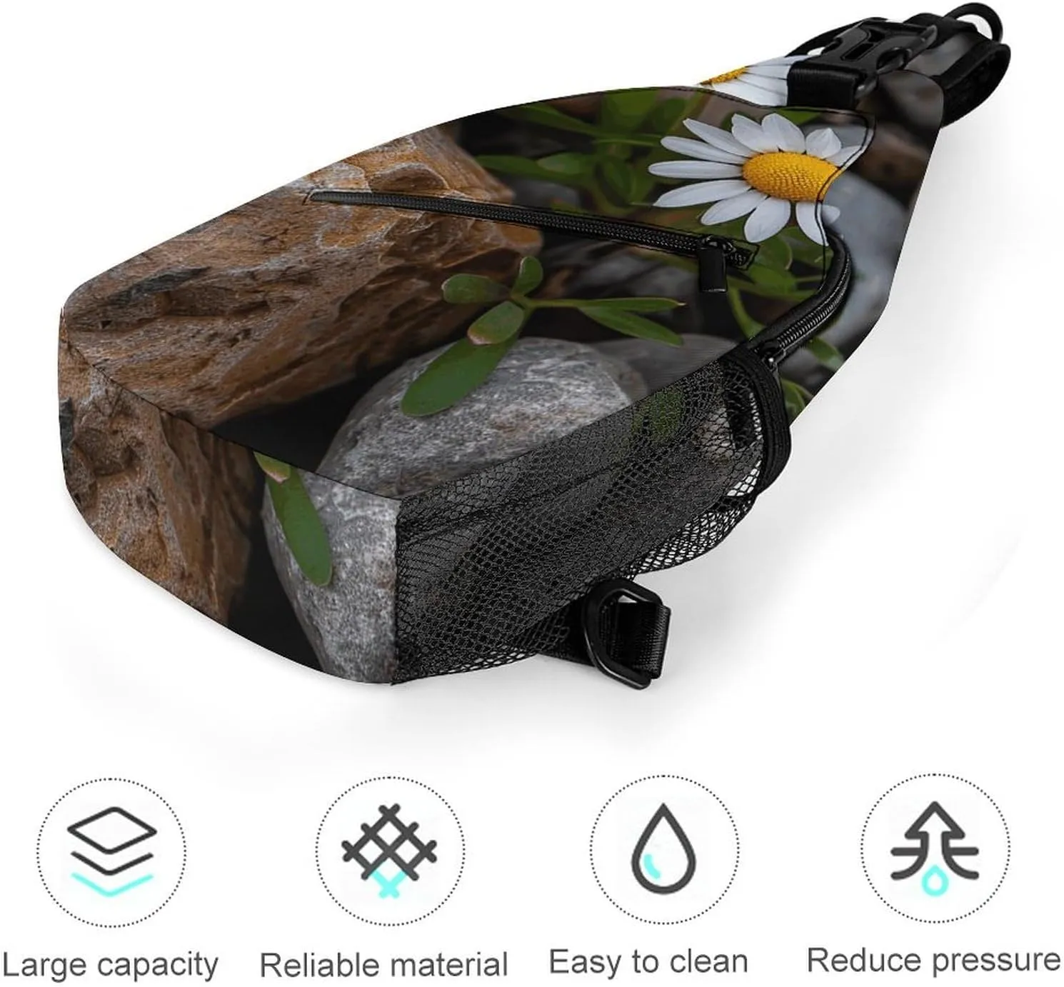 Sling Backpack Crossbody for Man Woman Daisies And Rocks Cross Body Adjustable Chest Bag