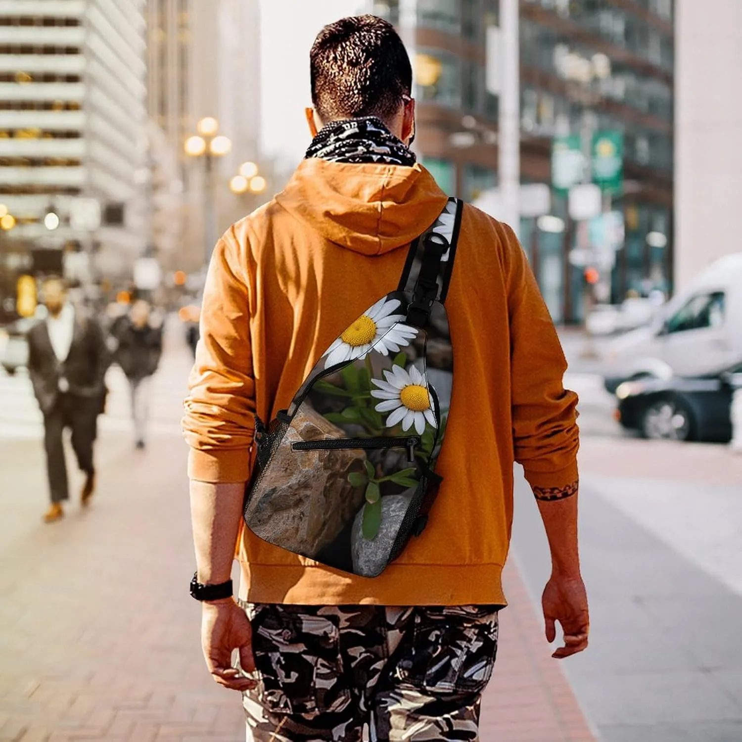 Sling Backpack Crossbody for Man Woman Daisies And Rocks Cross Body Adjustable Chest Bag