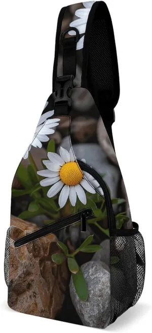 Sling Backpack Crossbody for Man Woman Daisies And Rocks Cross Body Adjustable Chest Bag