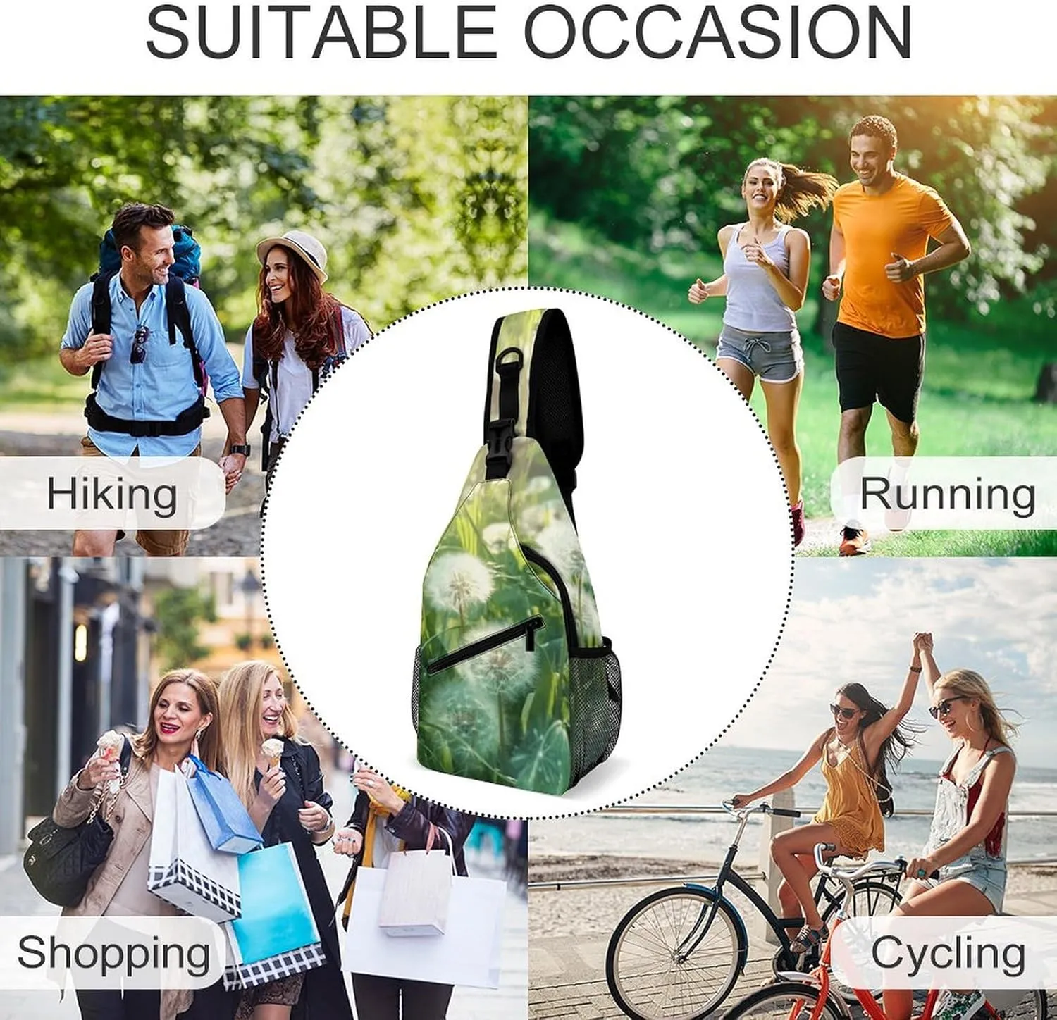 Sling Backpack Crossbody for Man Woman Dandelions on The Grass Cross Body Adjustable Chest Bag