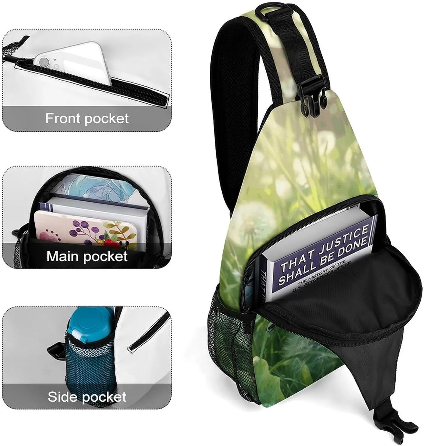 Sling Backpack Crossbody for Man Woman Dandelions on The Grass Cross Body Adjustable Chest Bag
