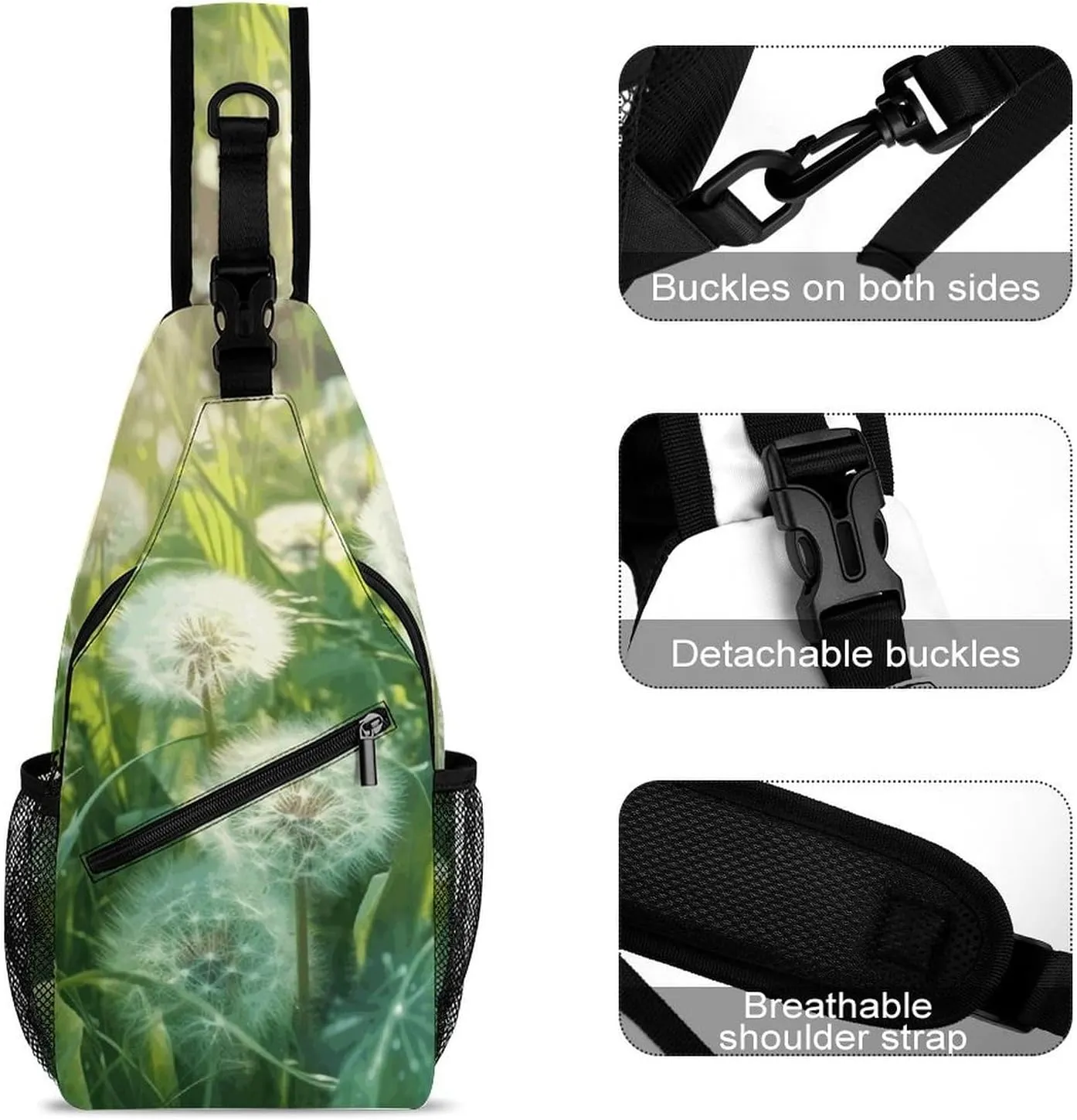 Sling Backpack Crossbody for Man Woman Dandelions on The Grass Cross Body Adjustable Chest Bag