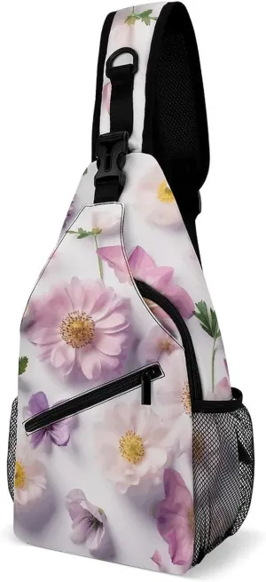 Sling Backpack Crossbody for Man Woman Flower Pattern Cross Body Adjustable Chest Bag