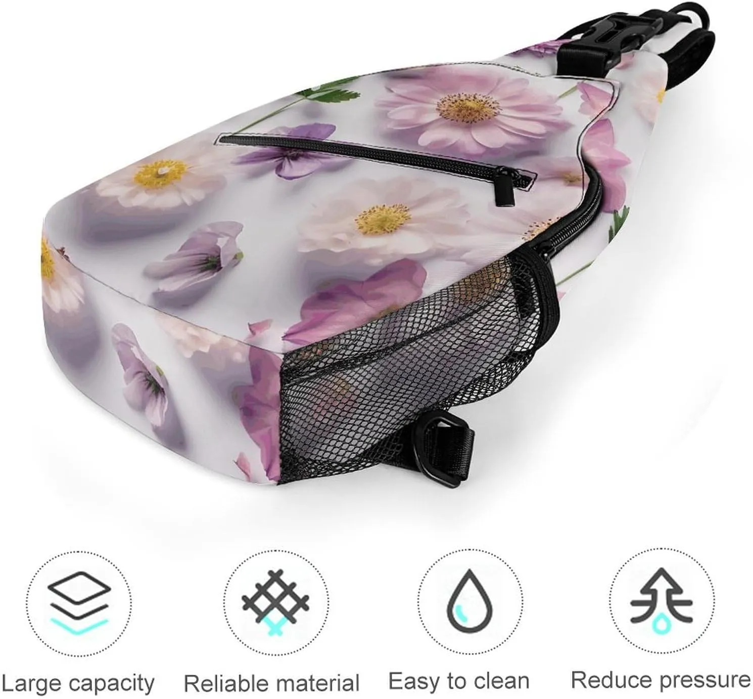 Sling Backpack Crossbody for Man Woman Flower Pattern Cross Body Adjustable Chest Bag