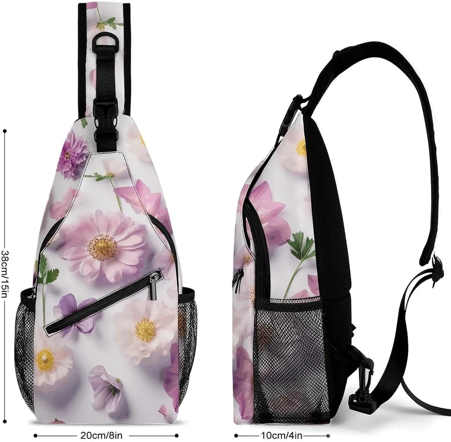 Sling Backpack Crossbody for Man Woman Flower Pattern Cross Body Adjustable Chest Bag