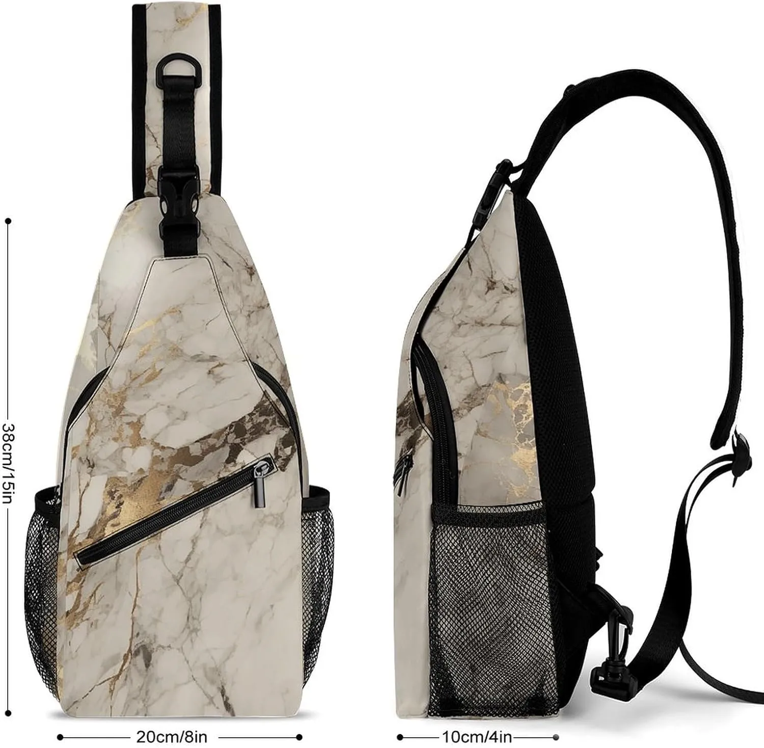 Sling Backpack Crossbody for Man Woman Golden Marble Texture Cross Body Adjustable Chest Bag