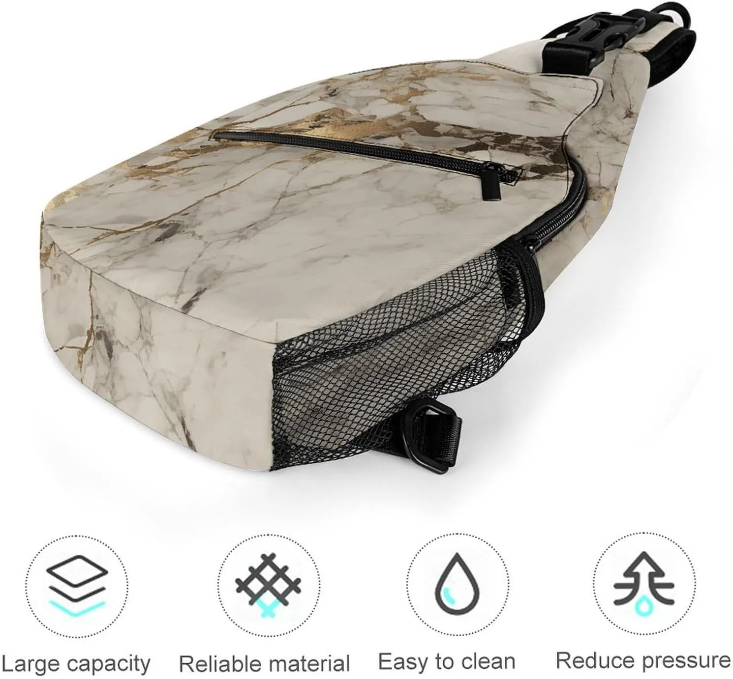 Sling Backpack Crossbody for Man Woman Golden Marble Texture Cross Body Adjustable Chest Bag