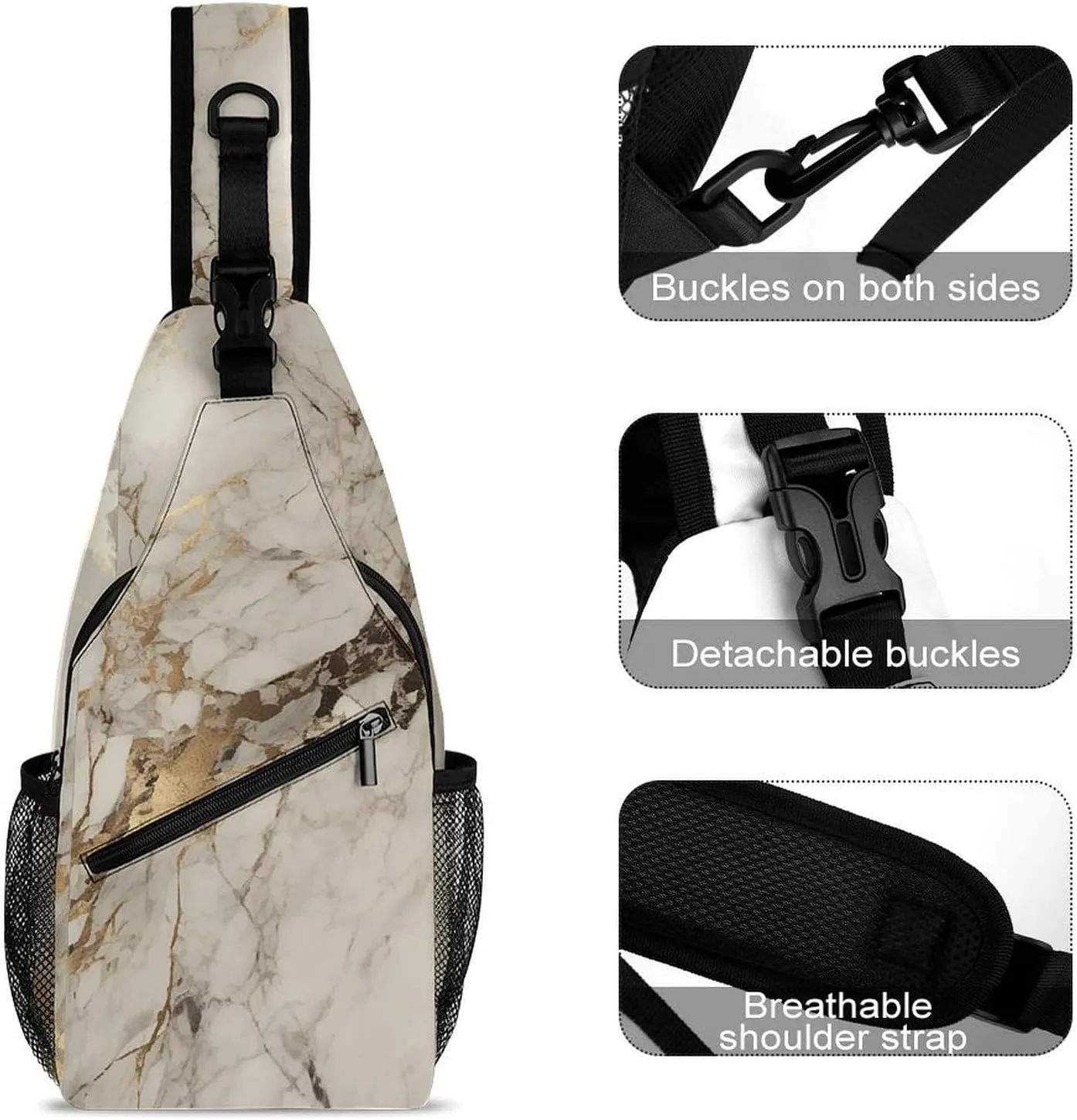 Sling Backpack Crossbody for Man Woman Golden Marble Texture Cross Body Adjustable Chest Bag