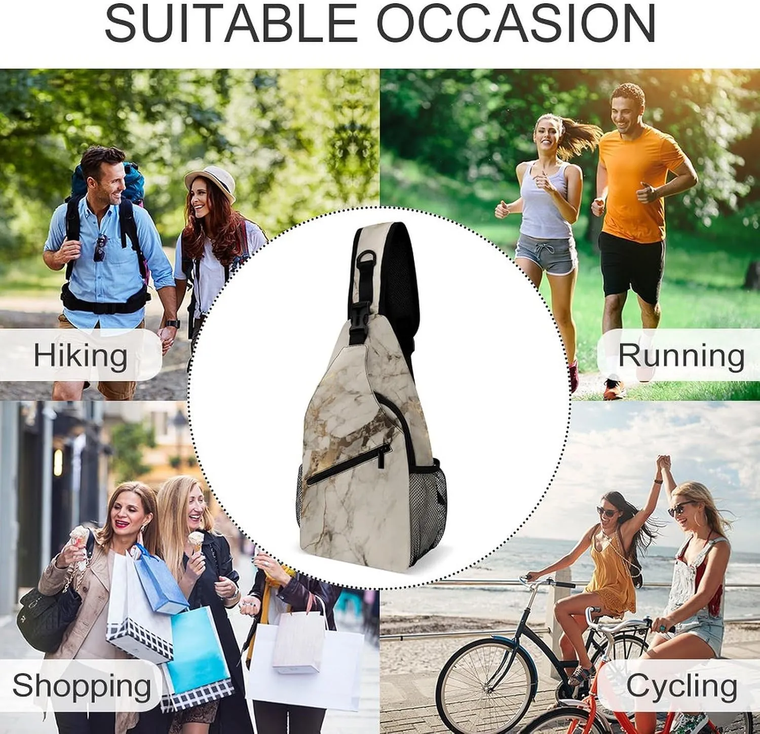 Sling Backpack Crossbody for Man Woman Golden Marble Texture Cross Body Adjustable Chest Bag