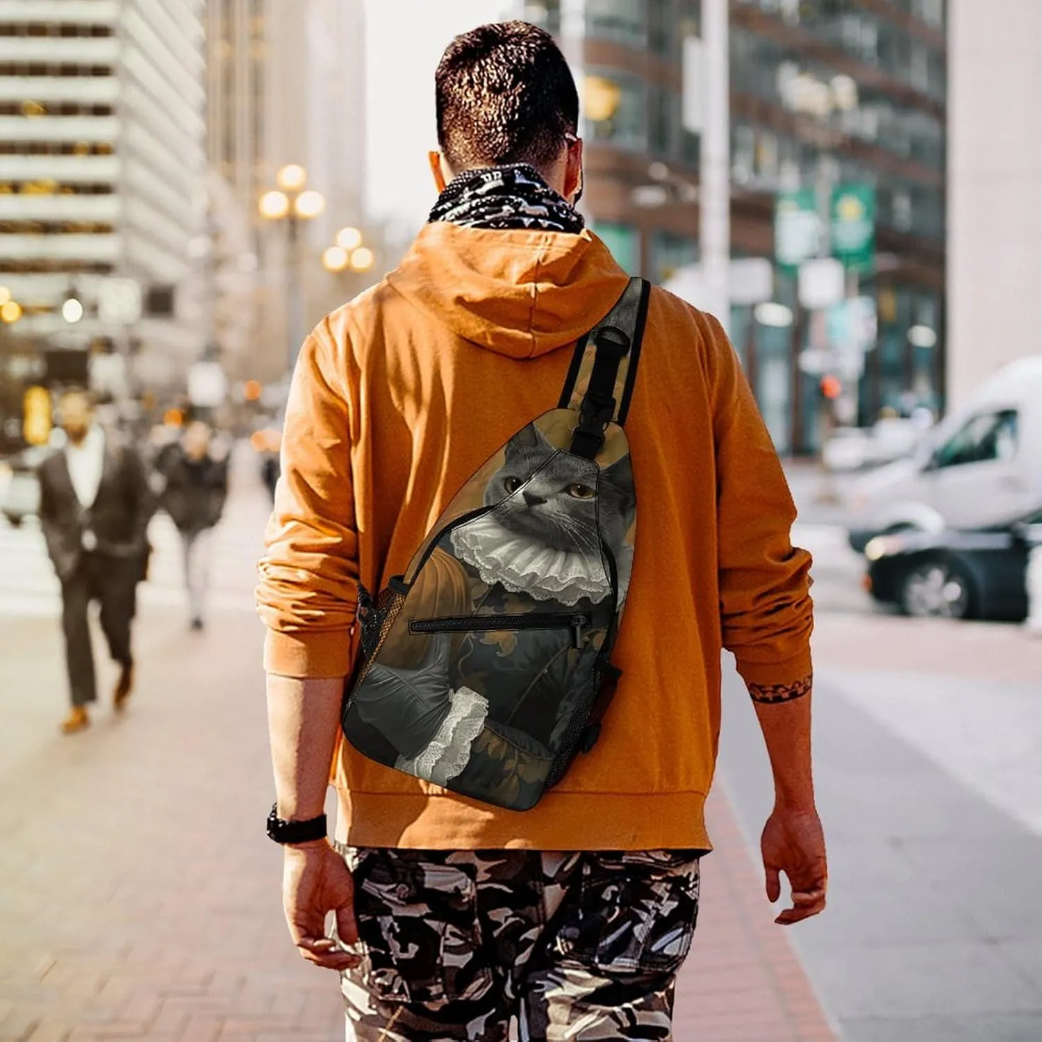Sling Backpack Crossbody for Man Woman Holding A Pumpkin Cross Body Adjustable Chest Bag