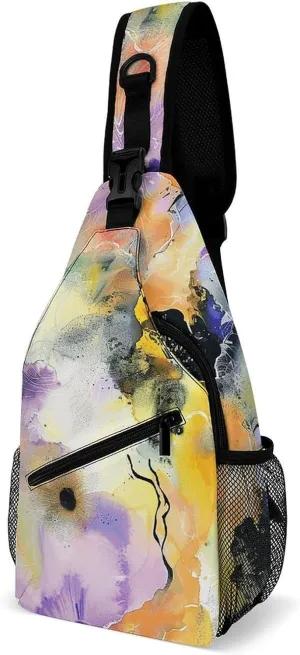 Sling Backpack for Women Men Crossbody Chest Bag Fanny Pack Collage Art Style Sling Bag for Hiking Travel