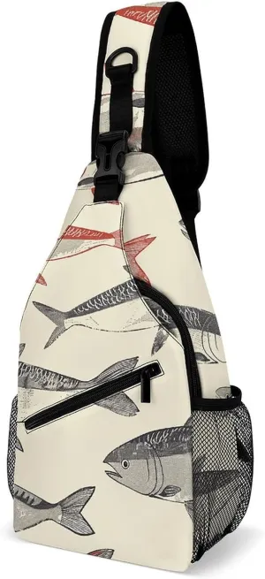 Sling Backpack for Women Men Crossbody Chest Bag Fanny Pack With Herring Pattern Sling Bag for Hiking Travel