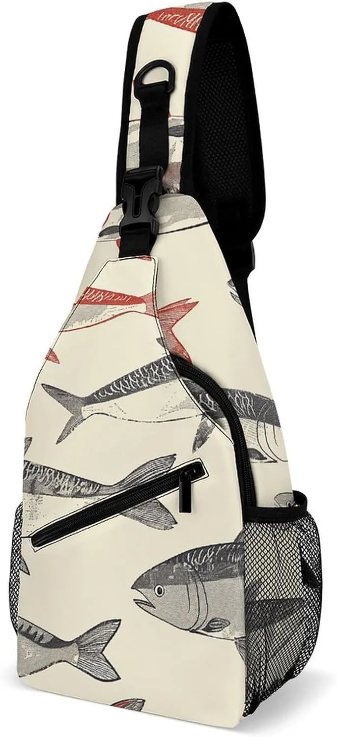 Sling Backpack for Women Men Crossbody Chest Bag Fanny Pack With Herring Pattern Sling Bag for Hiking Travel
