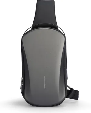 Sling Backpack Men, Sleek Aesthetic Sling Bag with Hard Shell Design and USB Charging Port, Waterproof Shoulder Bag for Traveling, Sporting, Cycling, Daily