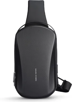 Sling Backpack Men, Sleek Aesthetic Sling Bag with Hard Shell Design and USB Charging Port, Waterproof Shoulder Bag for Traveling, Sporting, Cycling, Daily
