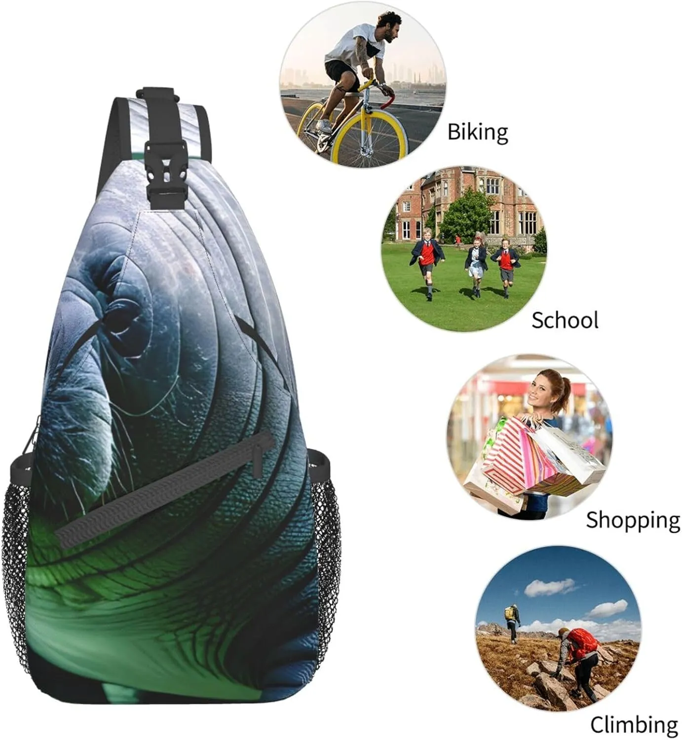 Sling Backpack,Men Cross Chest Bag Diagonally,Durable Adjustable Outdoor Cycling Travel Bag,Manatee Animals Calf Print